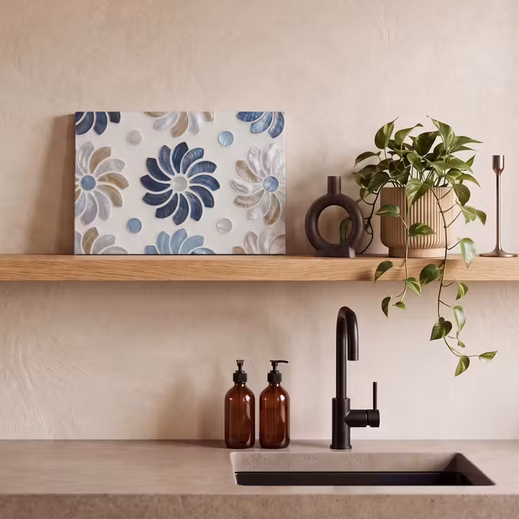Bloemen - Parelmoer - Abstract - Patroon - Blauw canvas 2cm klein -sfeer3