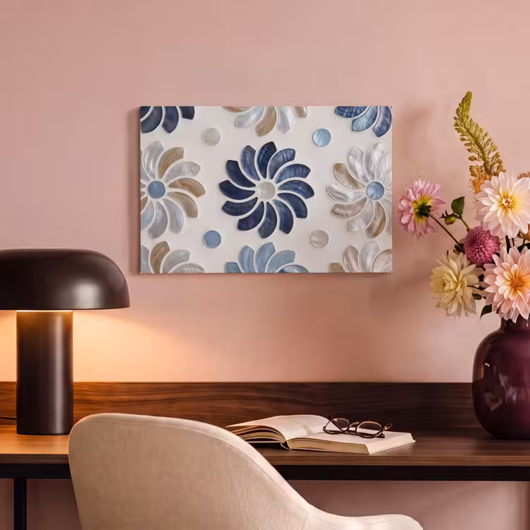 Bloemen - Parelmoer - Abstract - Patroon - Blauw canvas 2cm klein -sfeer4