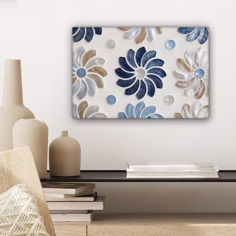 Bloemen - Parelmoer - Abstract - Patroon - Blauw canvas 2cm klein -sfeer6