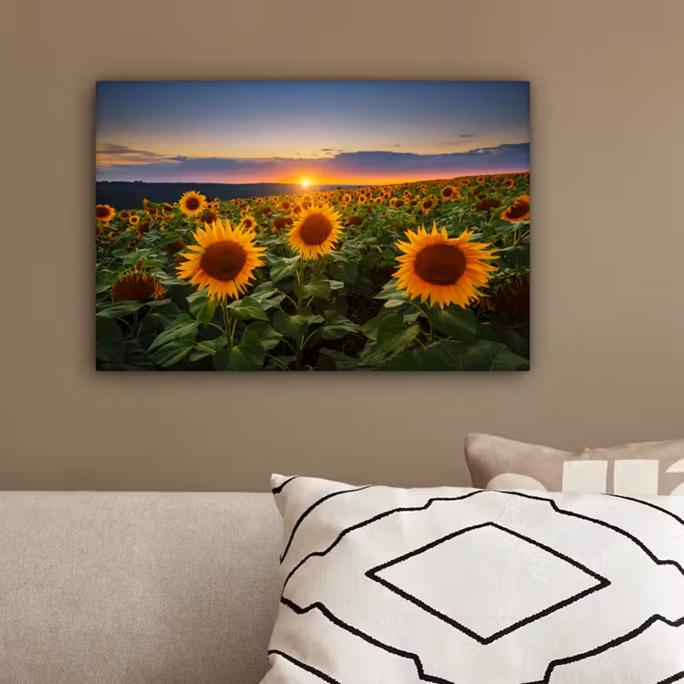 Bloemen - Nacht - Zonsondergang - Zonnebloem - Horizon canvas 2cm klein -sfeer3