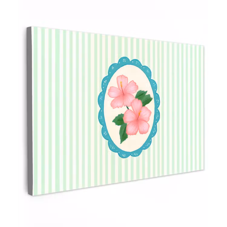 Bloemen - Ovaal - Strepen - Groen canvas 2cm klein -z3d
