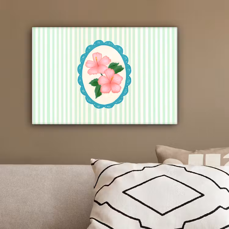 Bloemen - Ovaal - Strepen - Groen canvas 2cm klein -sfeer3
