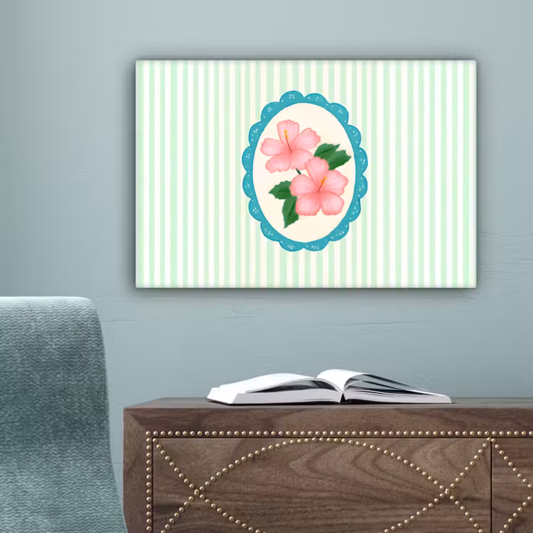 Bloemen - Ovaal - Strepen - Groen canvas 2cm klein -sfeer4