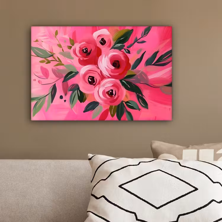 Bloemen - Verf - Roze canvas 2cm klein -sfeer3
