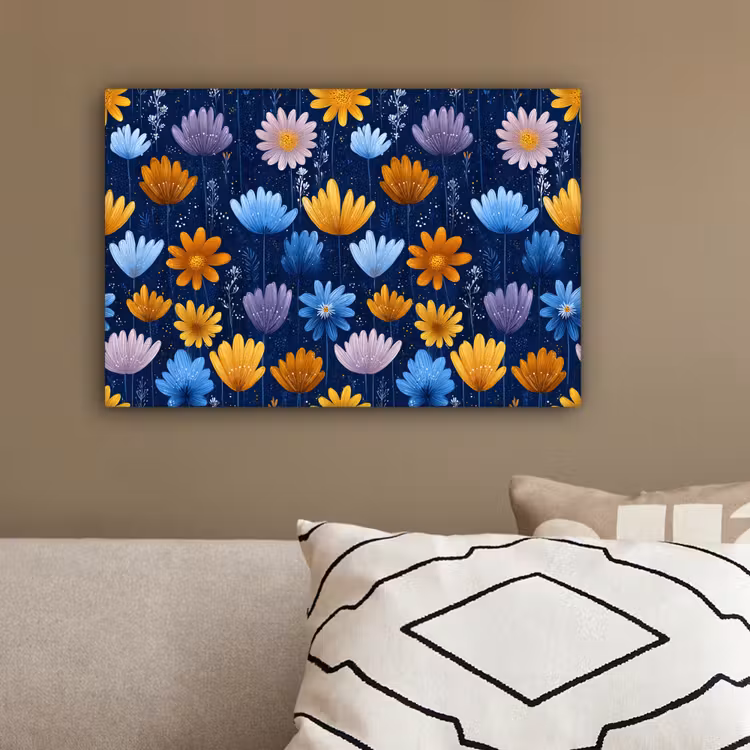 Bloemen - Patroon - Blauw - Contrast canvas 2cm klein -sfeer3