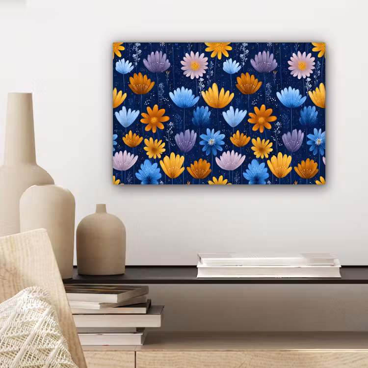 Bloemen - Patroon - Blauw - Contrast canvas 2cm klein -sfeer6
