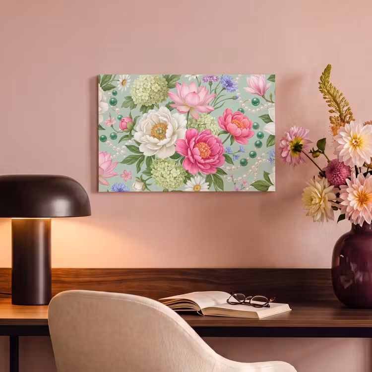 Bloemen - Patroon - Botanisch - Groen canvas 2cm klein -sfeer4