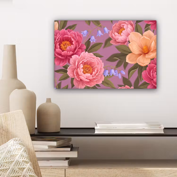 Bloemen - Patroon - Illustratie - Roze canvas 2cm klein -sfeer6