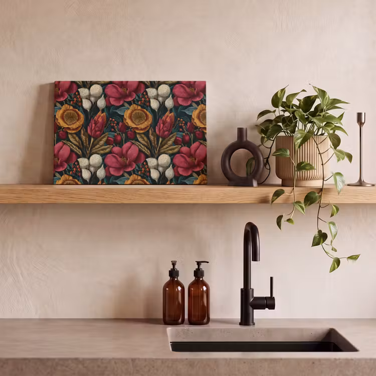 Bloemen - Patroon - Rood - Goud canvas 2cm klein 34 -sfeer3