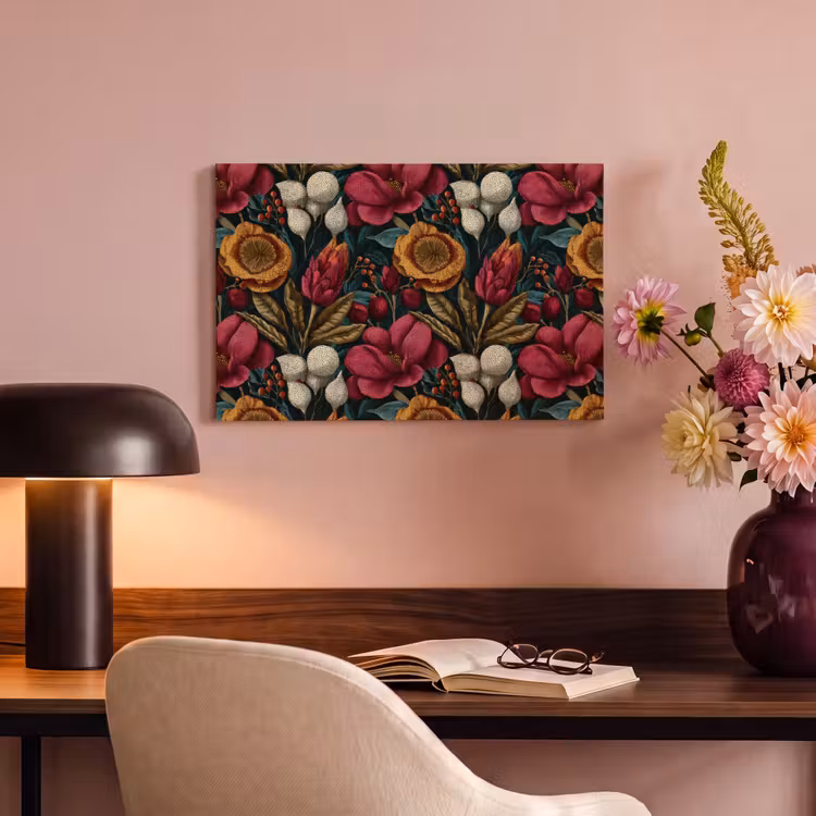Bloemen - Patroon - Rood - Goud canvas 2cm klein 34 -sfeer4