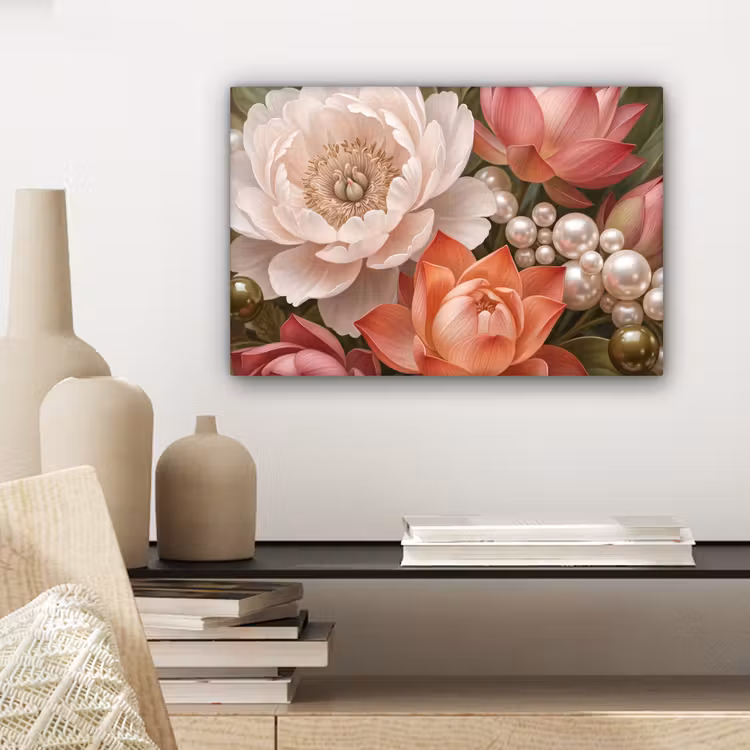 Bloemen - Parels - Elegant - Roze - Wit canvas 2cm klein -sfeer6