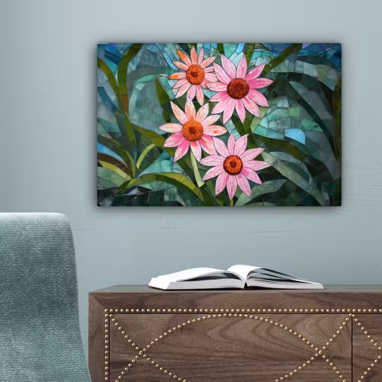 Bloemen - Roze - Glasmozaïek canvas 2cm klein -sfeer4