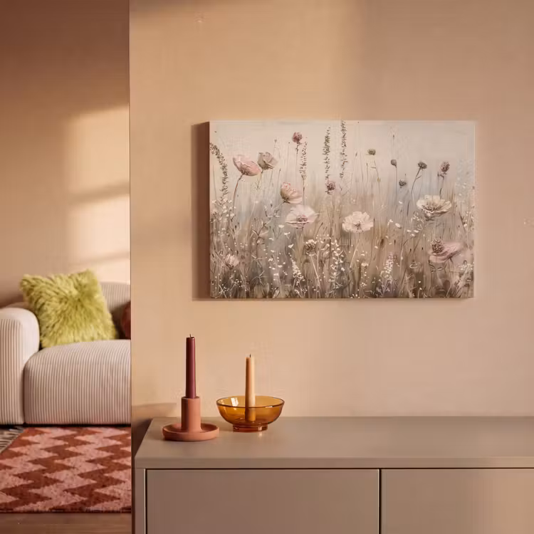 Bloemen - Roze - Modern - Beige canvas 2cm klein -sfeer1