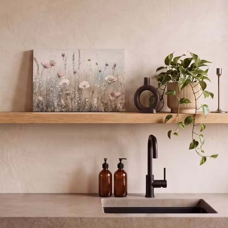Bloemen - Roze - Modern - Beige canvas 2cm klein -sfeer3