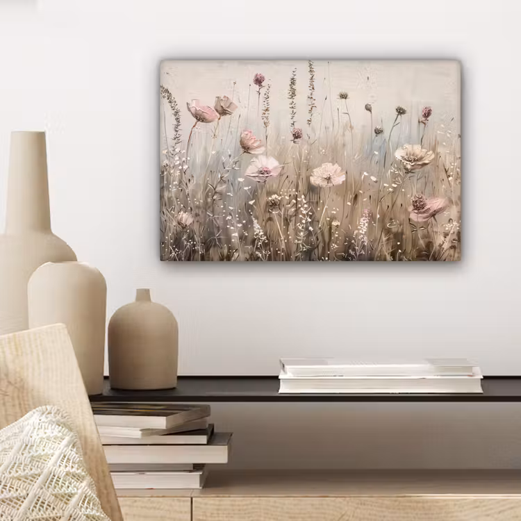 Bloemen - Roze - Modern - Beige canvas 2cm klein -sfeer6