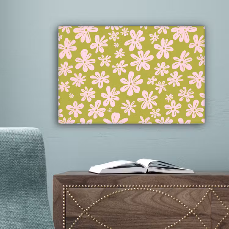 Bloemen - Roze - Getekend - Patroon canvas 2cm klein -sfeer4