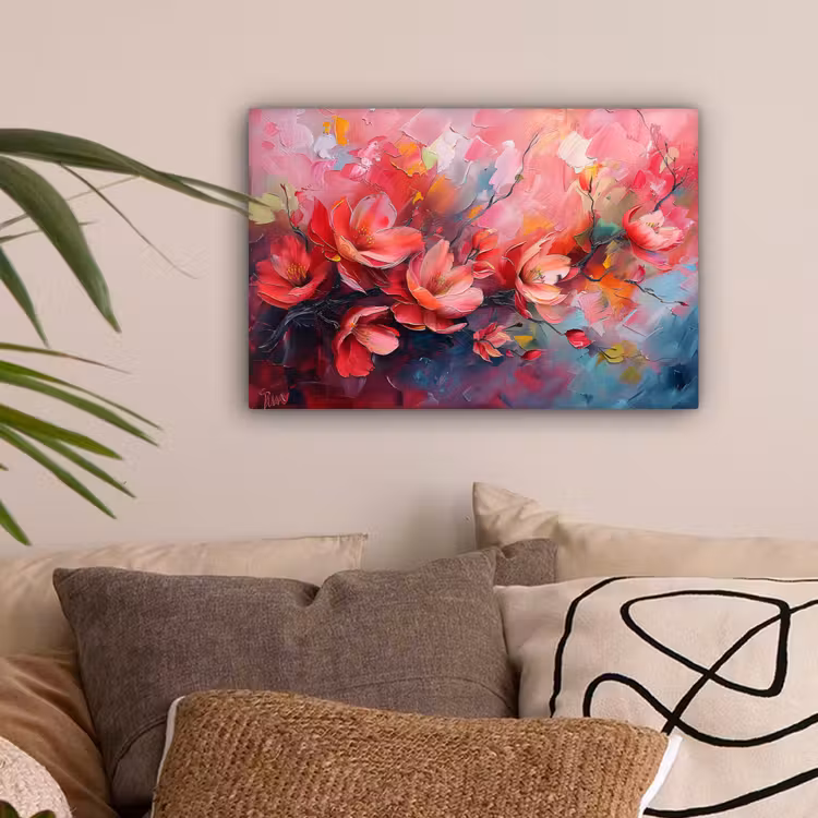 Bloemen - Roze - Watercolor - Natuur- Kunst canvas 2cm klein -sfeer1