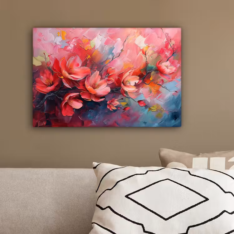 Bloemen - Roze - Watercolor - Natuur- Kunst canvas 2cm klein -sfeer3
