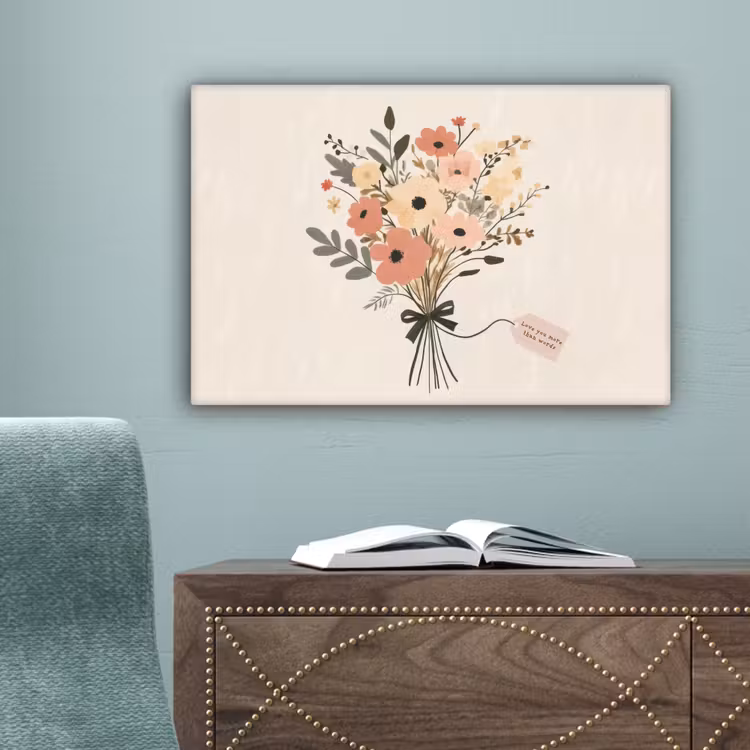 Bloemen - Quote - Beige - Lint canvas 2cm klein -sfeer4