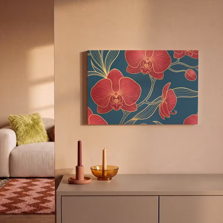 Canvas Print - Flowers - Red - Gold - Bloemen - Rood - Goud canvas 2cm klein