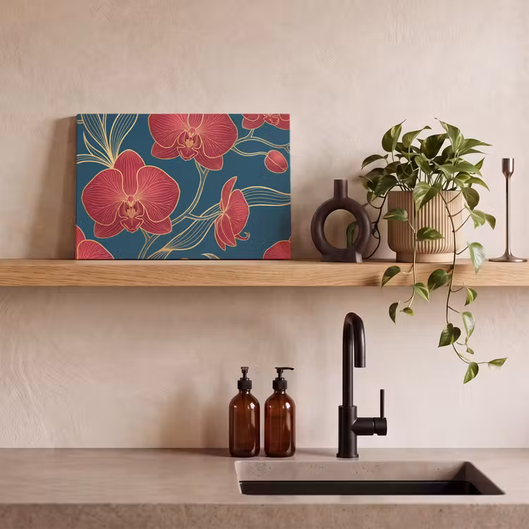 Canvas Print - Flowers - Red - Gold - Bloemen - Rood - Goud canvas 2cm klein