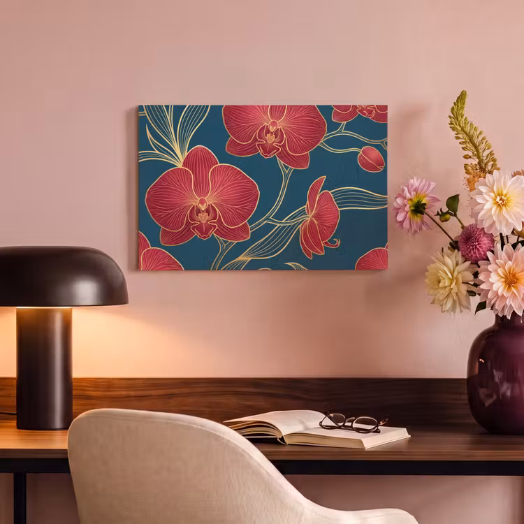 Canvas Print - Flowers - Red - Gold - Bloemen - Rood - Goud canvas 2cm klein