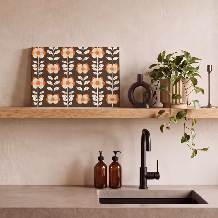 Bloemen - Retro - Bruin canvas 2cm klein 34 -sfeer3