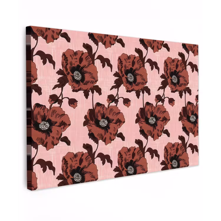 Bloemen - Retro - Rood canvas 2cm klein 34 -z3d