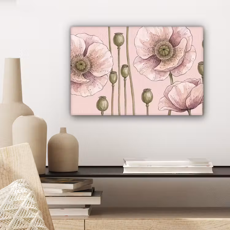 Bloemen - Zomer - Natuur - Aquarel - Roze canvas 2cm klein -sfeer6