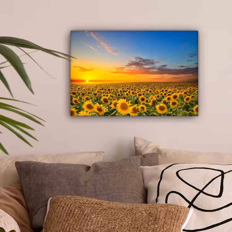 Bloemen - Zonnebloem - Zonsondergang - Nacht - Oranje canvas 2cm klein -sfeer1
