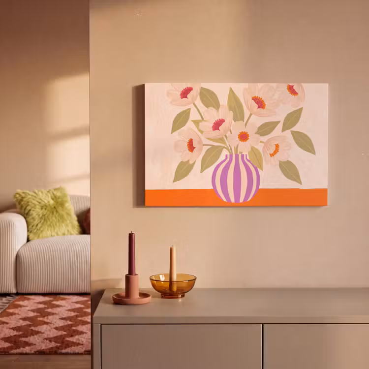 Bloemen - Vaas - Abstract - Paars - Oranje canvas 2cm klein -sfeer1