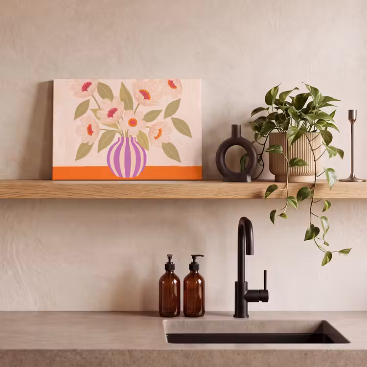 Bloemen - Vaas - Abstract - Paars - Oranje canvas 2cm klein -sfeer3