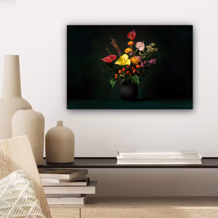 Bloemen - Vaas - Zwart canvas 2cm klein -sfeer6