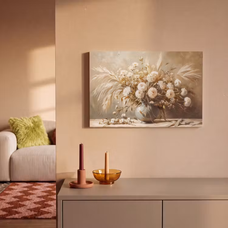 Bloemen - Vaas - Stilleven - Beige canvas 2cm klein -sfeer1