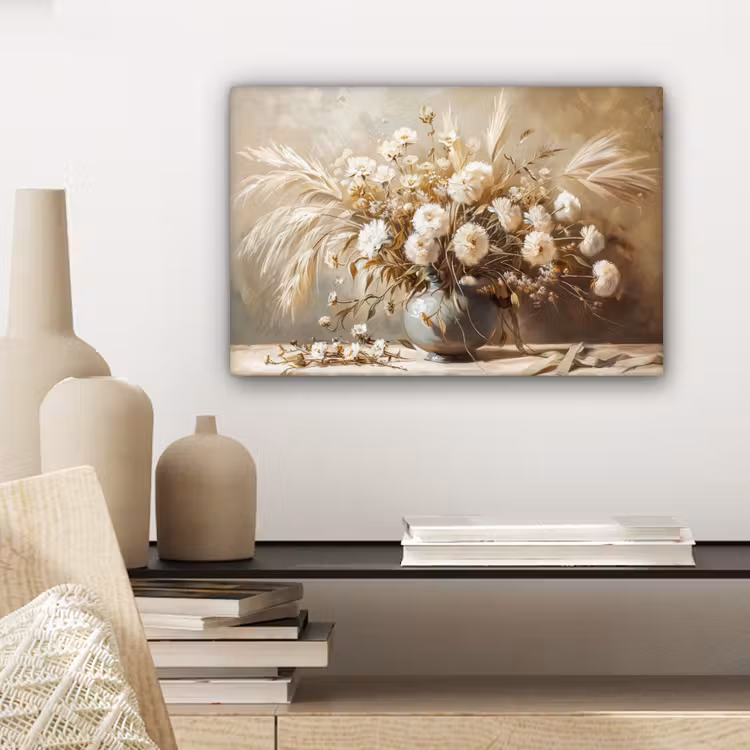 Bloemen - Vaas - Stilleven - Beige canvas 2cm klein -sfeer6