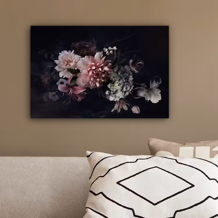 Bloemen - Vintage - Pastel - Zwart - Boeket canvas 2cm klein -sfeer3