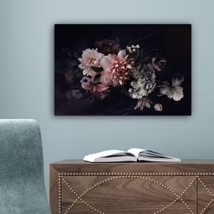 Bloemen - Vintage - Pastel - Zwart - Boeket canvas 2cm klein -sfeer4