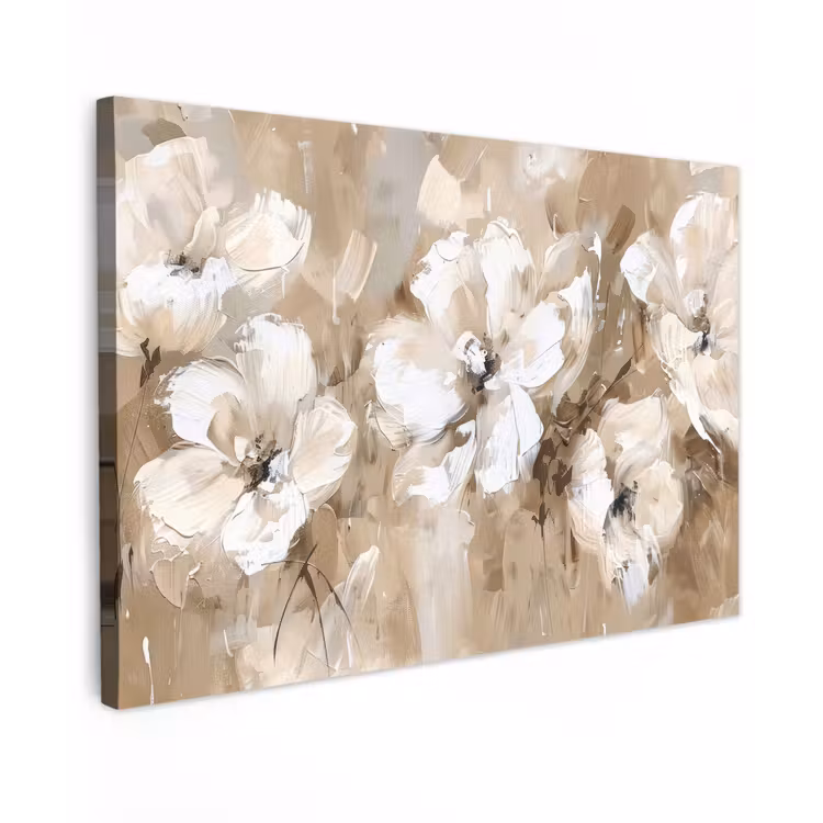 Bloemen - Waterverf - Beige - Kunst canvas 2cm klein -z3d