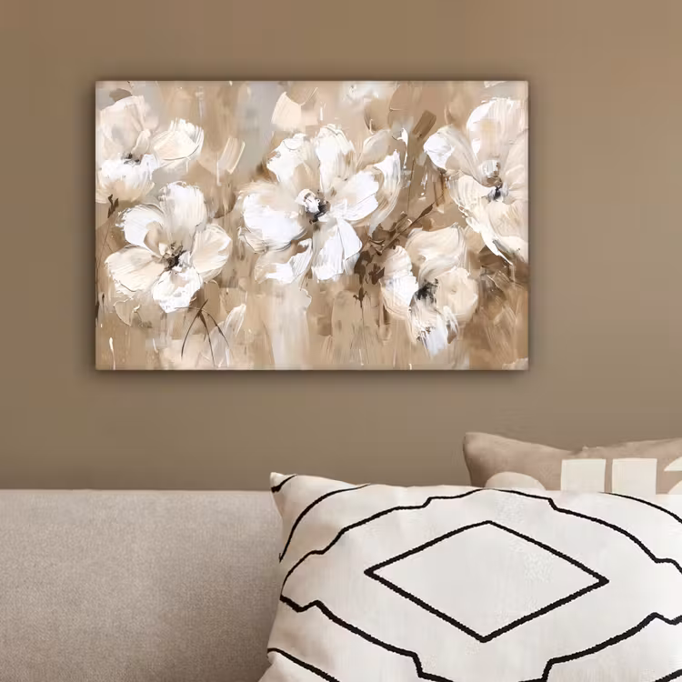 Bloemen - Waterverf - Beige - Kunst canvas 2cm klein -sfeer3