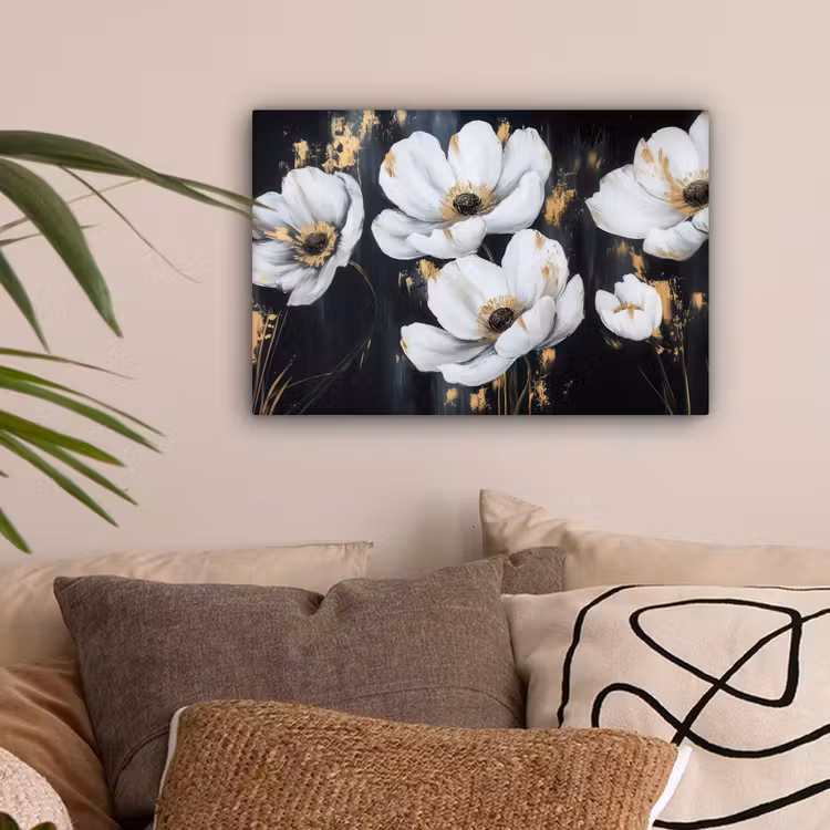 Bloemen - Wit - Abstract canvas 2cm klein -sfeer1