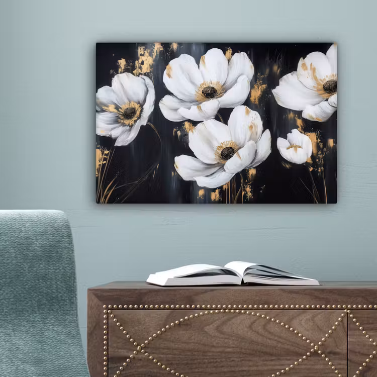 Bloemen - Wit - Abstract canvas 2cm klein -sfeer4