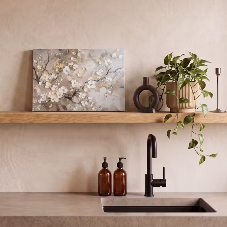Bloemen - Wit - Goud - Beige - Luxe canvas 2cm klein -sfeer3