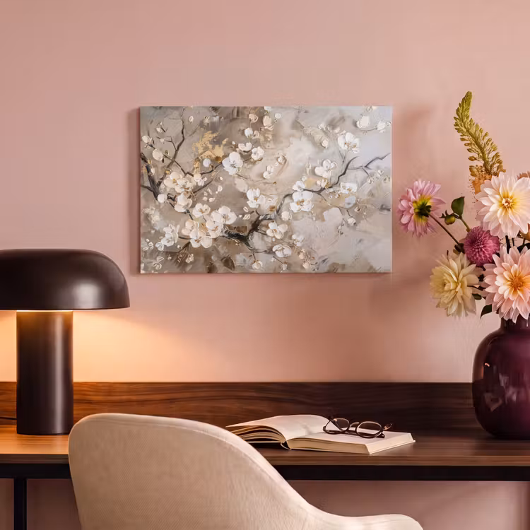Bloemen - Wit - Goud - Beige - Luxe canvas 2cm klein -sfeer4