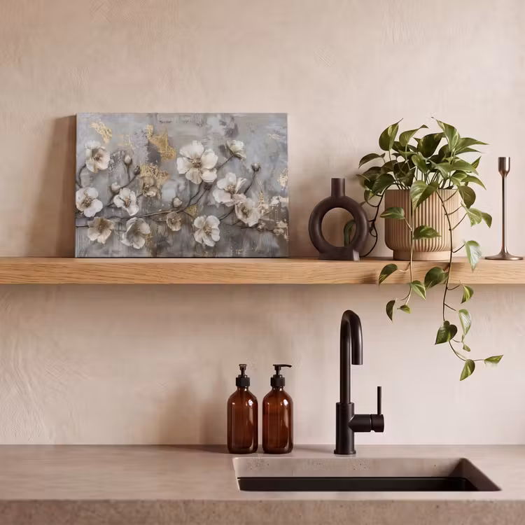 Bloemen - Wit - Grijs - Goud - Luxe canvas 2cm klein -sfeer3
