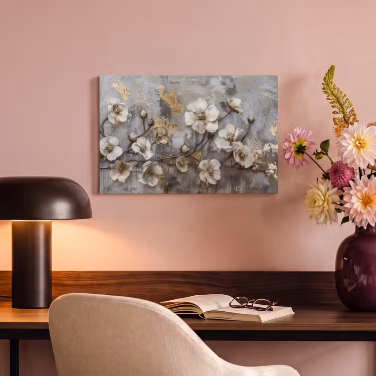 Bloemen - Wit - Grijs - Goud - Luxe canvas 2cm klein -sfeer4