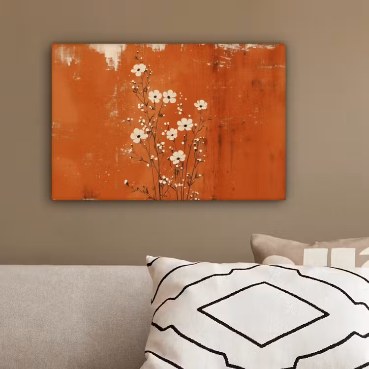 Bloemen - Wit - Subtiel - Roestkleur canvas 2cm klein -sfeer3