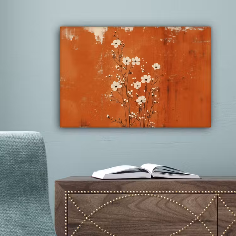 Bloemen - Wit - Subtiel - Roestkleur canvas 2cm klein -sfeer4