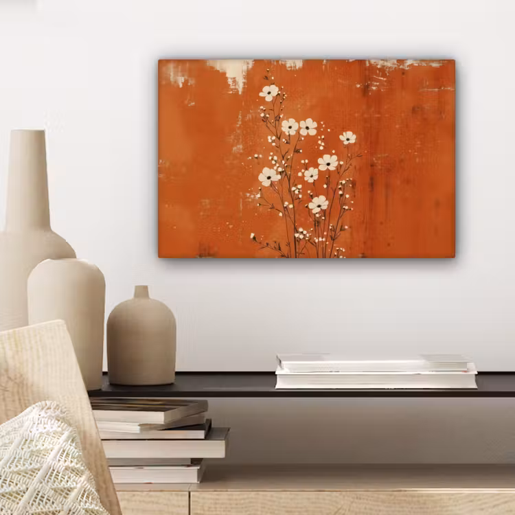 Bloemen - Wit - Subtiel - Roestkleur canvas 2cm klein -sfeer6