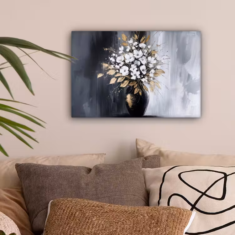 Bloemen - Wit - Vaas - Abstract canvas 2cm klein -sfeer1
