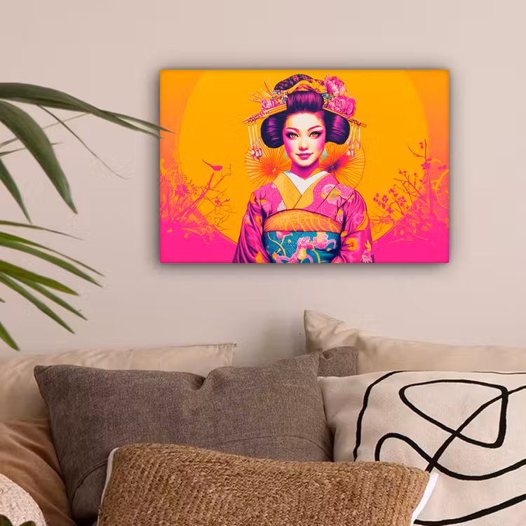 Bloemen - Vrouw - Kimono - Roze canvas 2cm klein -sfeer1